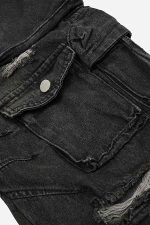 Concert Outfit Washed Multi-Pocket Work Jeans