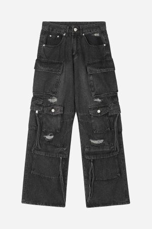 Concert Outfit Washed Multi-Pocket Work Jeans