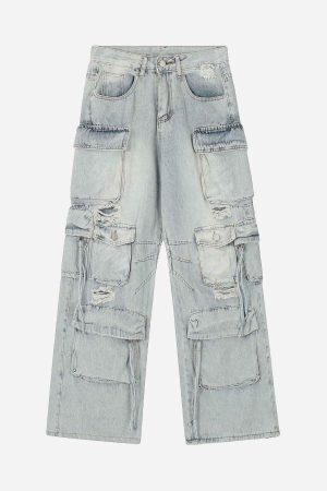 Concert Outfit Washed Multi-Pocket Work Jeans