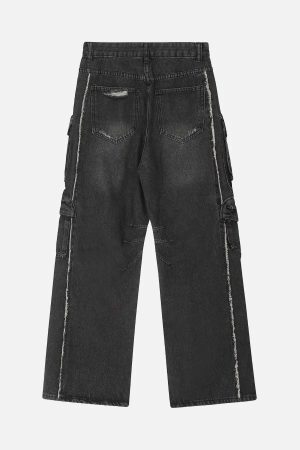 Concert Outfit Washed Multi-Pocket Work Jeans