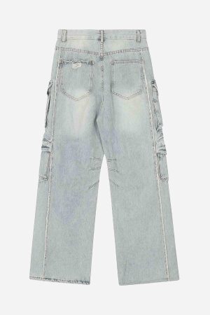 Concert Outfit Washed Multi-Pocket Work Jeans