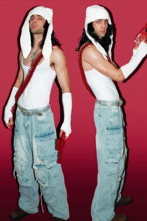 Concert Outfit Washed Multi-Pocket Work Jeans