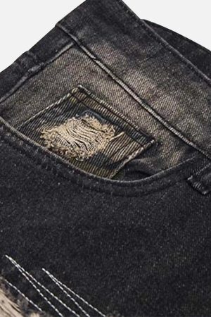 Concert Outfit Washed Panel Camouflage Jeans