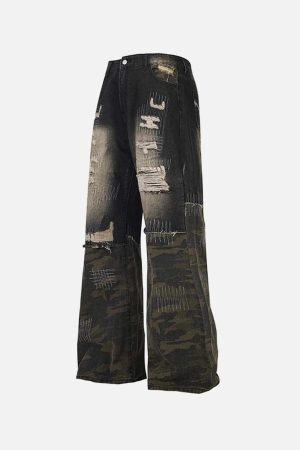 Concert Outfit Washed Panel Camouflage Jeans