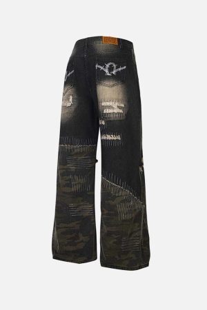 Concert Outfit Washed Panel Camouflage Jeans