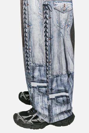 Concert Outfit Washed Patchwork Baggy Jeans