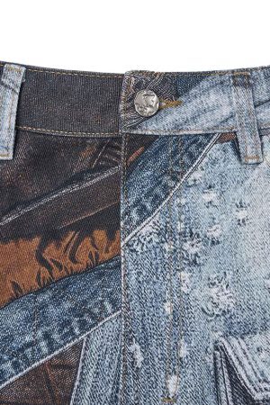 Concert Outfit Washed Patchwork Baggy Jeans