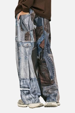 Concert Outfit Washed Patchwork Baggy Jeans