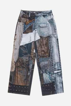 Concert Outfit Washed Patchwork Baggy Jeans