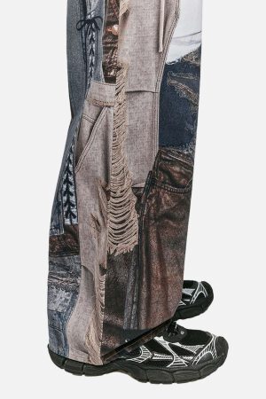 Concert Outfit Washed Patchwork Baggy Jeans