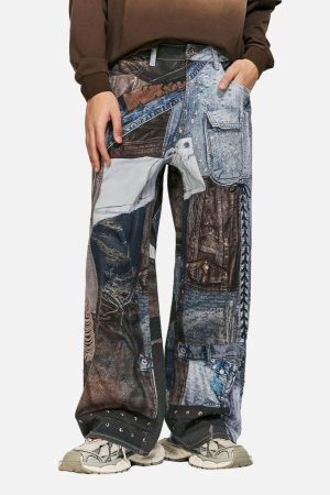Concert Outfit Washed Patchwork Baggy Jeans