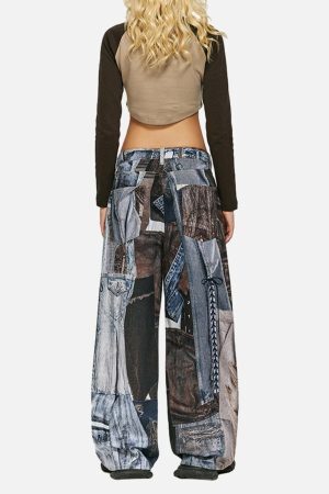 Concert Outfit Washed Patchwork Baggy Jeans
