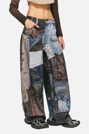 Concert Outfit Washed Patchwork Baggy Jeans