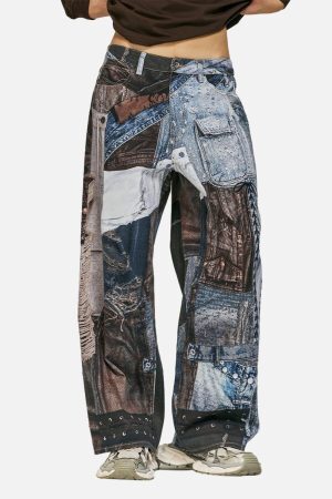 Concert Outfit Washed Patchwork Baggy Jeans