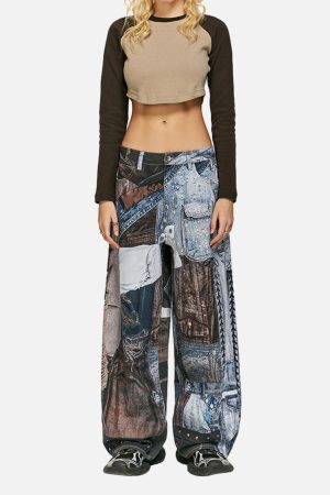 Concert Outfit Washed Patchwork Baggy Jeans