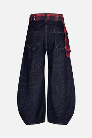Concert Outfit Washed Plaid Belt Barrel Jeans