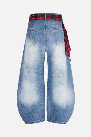 Concert Outfit Washed Plaid Belt Barrel Jeans