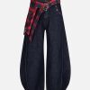 Concert Outfit Washed Plaid Belt Barrel Jeans