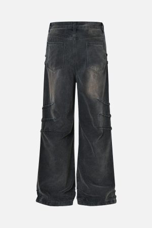 Concert Outfit Washed Pleated Straight Jeans