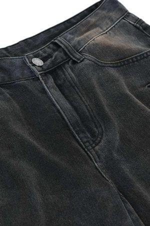 Concert Outfit Washed Pleated Straight Jeans