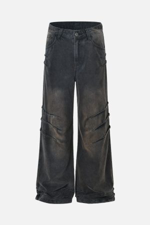 Concert Outfit Washed Pleated Straight Jeans