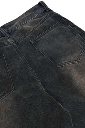 Concert Outfit Washed Pleated Straight Jeans