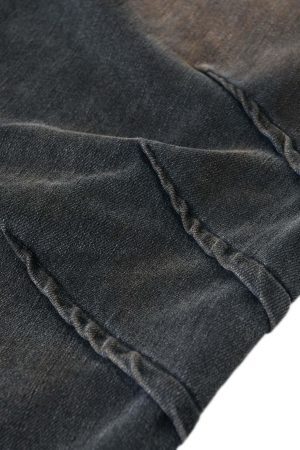 Concert Outfit Washed Pleated Straight Jeans