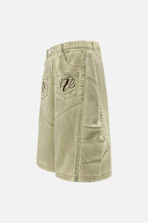 Concert Outfit Washed Print Baggy Denim Shorts