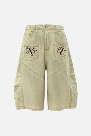 Concert Outfit Washed Print Baggy Denim Shorts