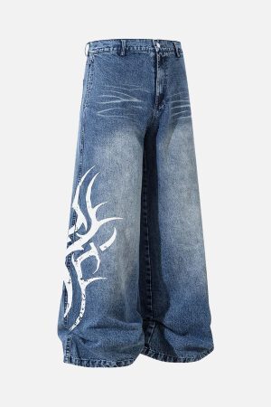 Concert Outfit Washed  Print Straight Jeans