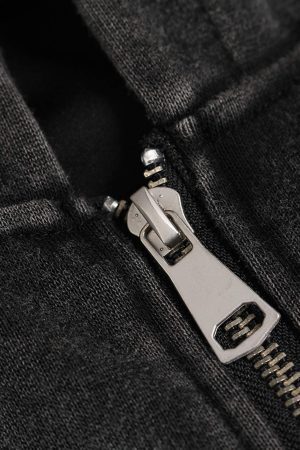 Concert Outfit Washed Racing Zip Up Hoodie