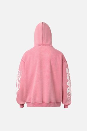 Concert Outfit Washed Racing Zip Up Hoodie