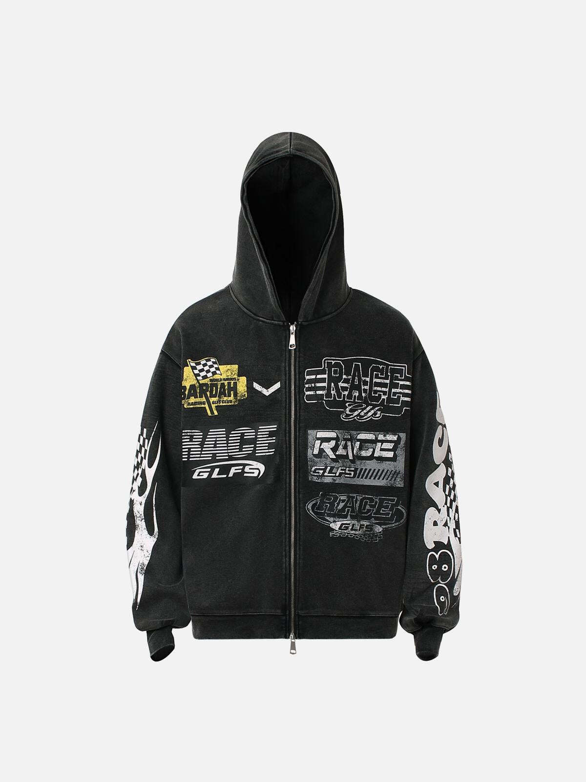 Concert Outfit Washed Racing Zip Up Hoodie Concert Outfit Washed Racing Zip Up Hoodie