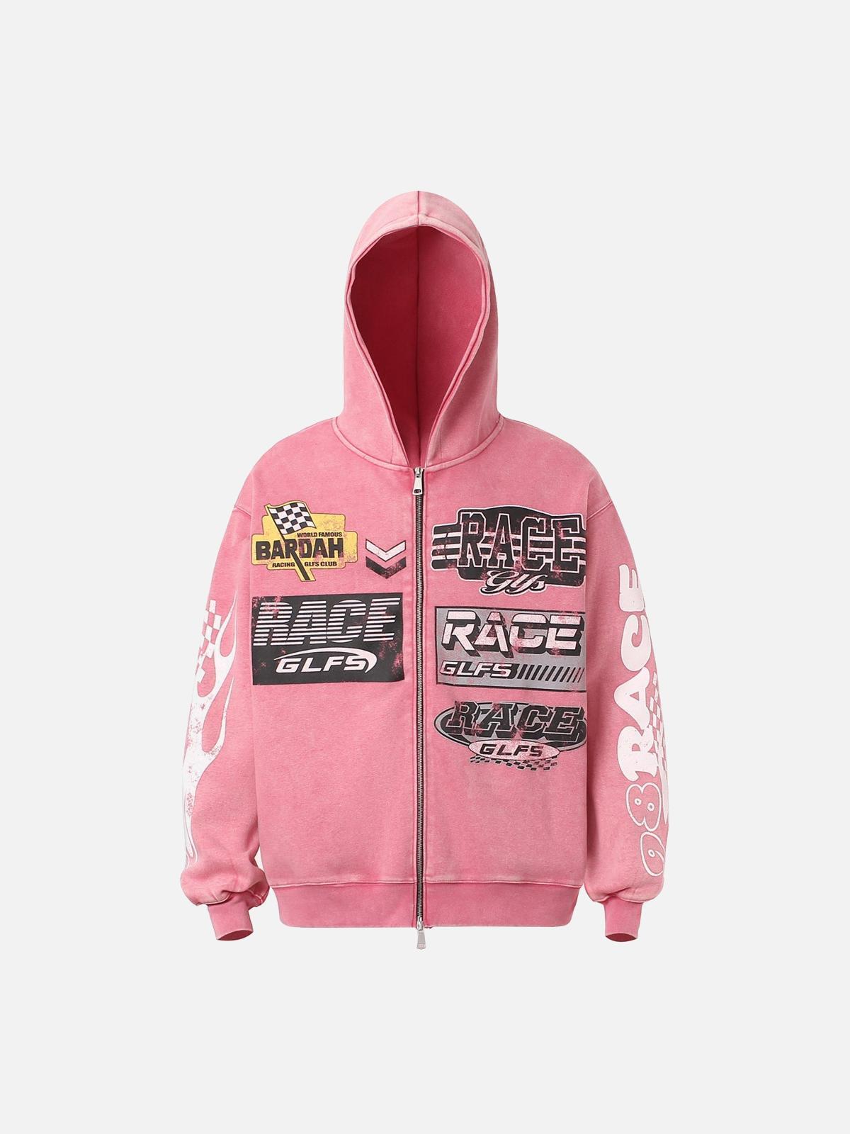 Concert Outfit Washed Racing Zip Up Hoodie Concert Outfit Washed Racing Zip Up Hoodie
