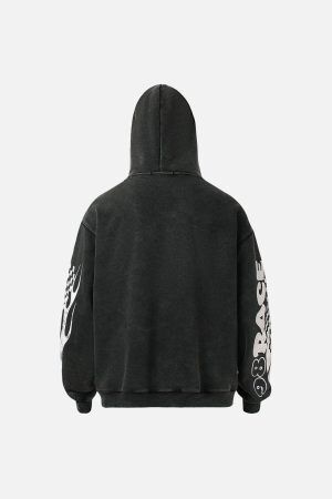 Concert Outfit Washed Racing Zip Up Hoodie