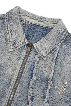 Concert Outfit Washed Raw Edge Denim Shirt