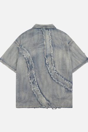 Concert Outfit Washed Raw Edge Denim Shirt