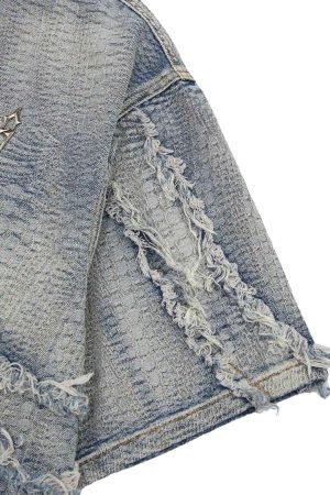 Concert Outfit Washed Raw Edge Denim Shirt