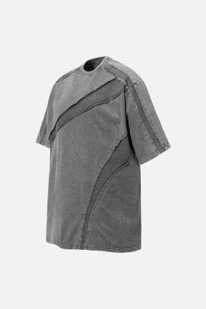 Concert Outfit Washed Raw Edge Split Oversized T-Shirt