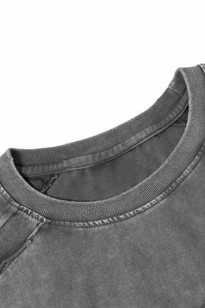 Concert Outfit Washed Raw Edge Split Oversized T-Shirt