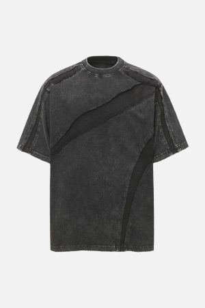 Concert Outfit Washed Raw Edge Split Oversized T-Shirt