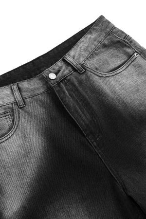 Concert Outfit Washed Raw Edge Straight Jeans