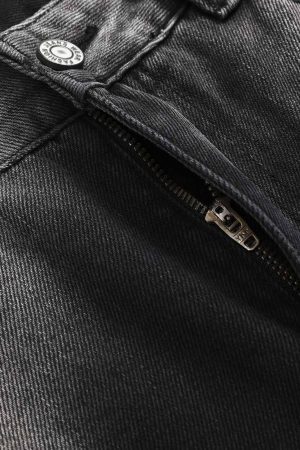 Concert Outfit Washed Raw Edge Straight Jeans