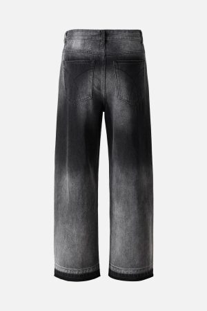 Concert Outfit Washed Raw Edge Straight Jeans