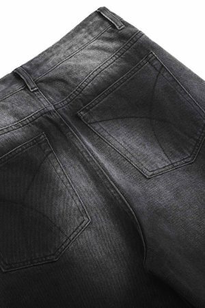 Concert Outfit Washed Raw Edge Straight Jeans