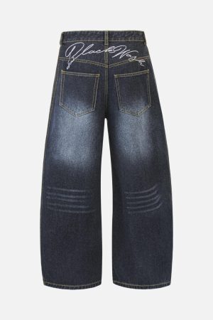 Concert Outfit Washed Ripped Embroidered Barrel Jeans