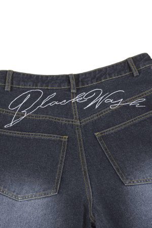 Concert Outfit Washed Ripped Embroidered Barrel Jeans