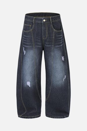 Concert Outfit Washed Ripped Embroidered Barrel Jeans