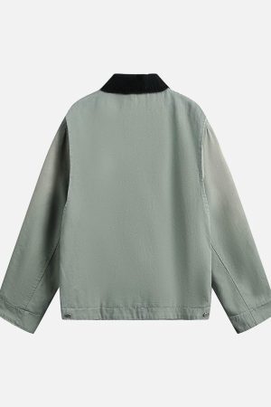 Concert Outfit Washed Ripped Gradient Zip Up Work Jacket