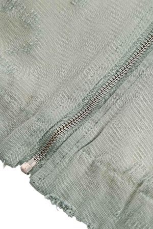 Concert Outfit Washed Ripped Gradient Zip Up Work Jacket